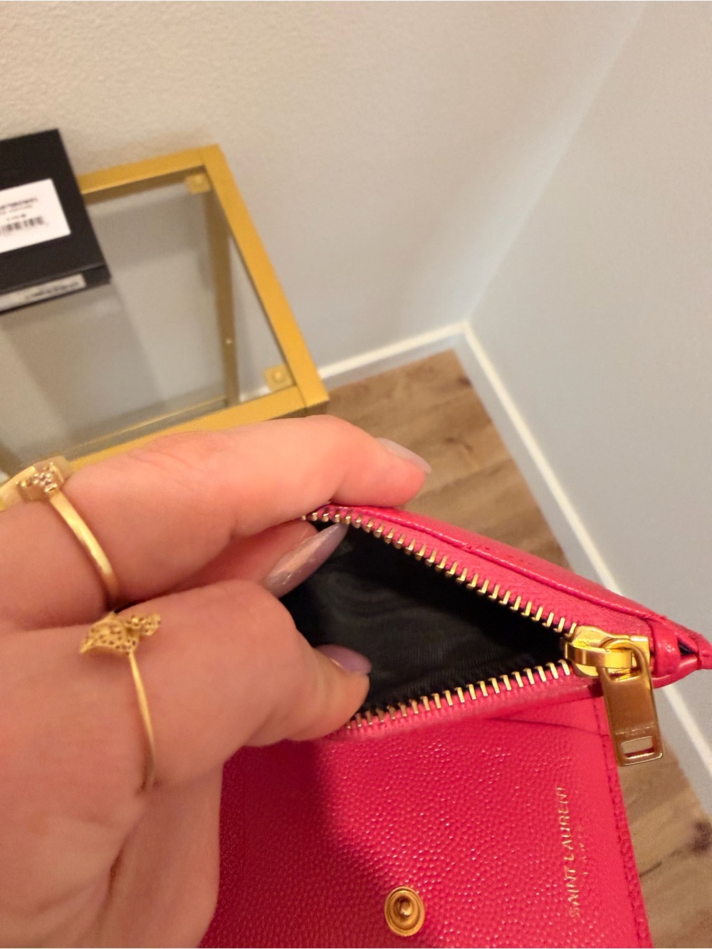 Saint Laurent Hot Pink Quilted Leather Card Wallet with Gold YSL - Picture 9 of 10